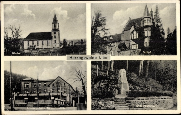 PC Herzogswalde Wilsdruff in Saxony, castle, church, convalescent home Tännichtmühle, war memorial