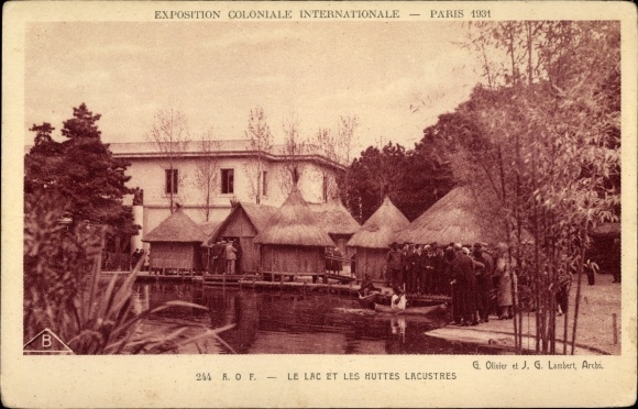 Postcard Paris, Exposition Coloniale Internationale 1931, Le Lac et Les Huttes Lacustres