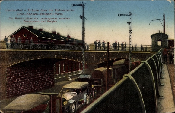 Postcard Herbesthal Lontzen Wallonia Liège, bridge over the Cologne-Aachen-Brussels-Paris railway line