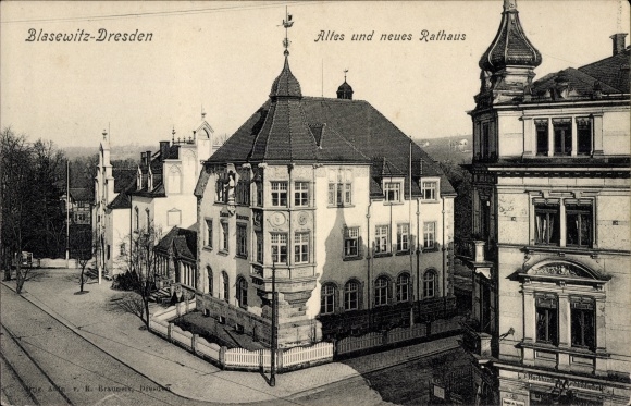 Postcard Dresden Ost Blasewitz, old and new town hall