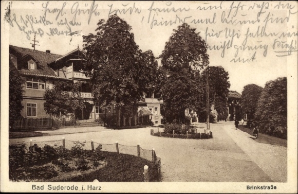 Postcard Bad Suderode Quedlinburg in the Harz Mountains, houses, Brinkstraße, trees