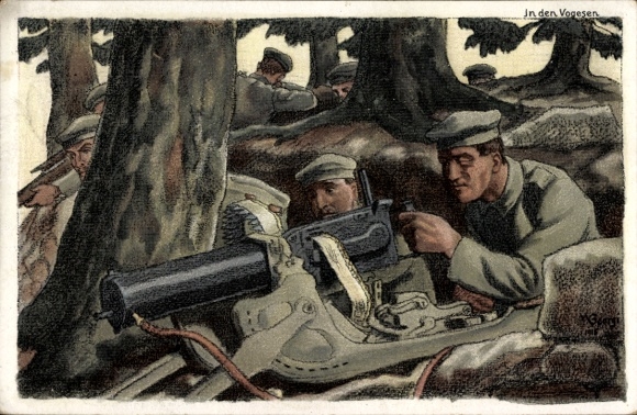Artist Postcard Georgi, W., Soldiers in the Vosges, MG, Bahlsen Biscuit Factory Hannover