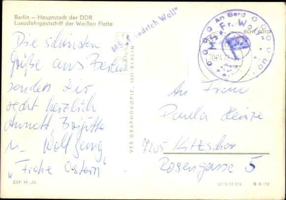 Postcard Berlin, capital of the GDR, luxury passenger ship of the White Fleet