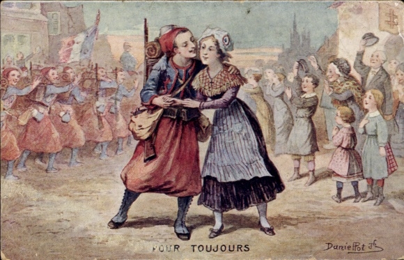 Artist Postcard Daniellot, Pour Toujours, Forever, Soldier, Woman, Embrace