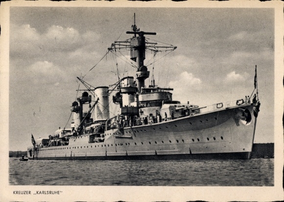 Postcard German warship, cruiser Karlsruhe, Kriegsmarine