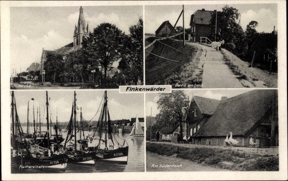 PC Hamburg Mitte Finkenwerder Finkenwaerder, church, dyke, Süderdeich, fishing port
