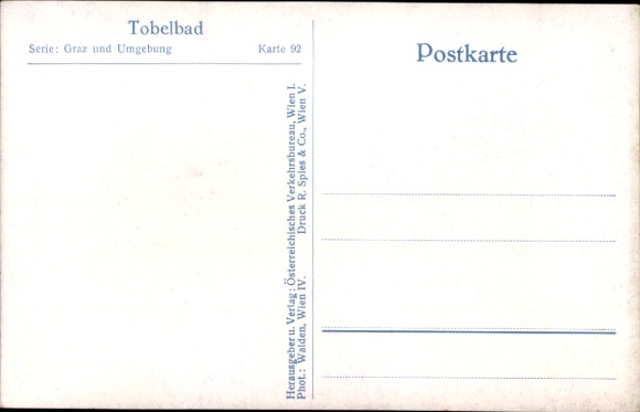Postcard Tobelbad Styria, landscape with trees, houses, hills, dome, path