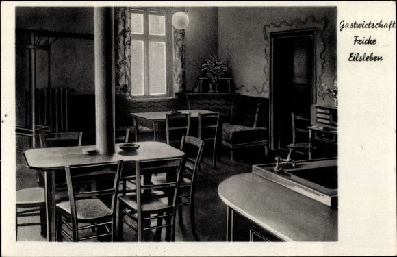 Postcard Eilsleben in Saxony Anhalt, inn Fricke, interior view