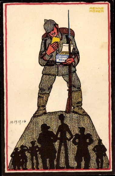 Artist PC Koken, Aenne, advertising, Bahlsen, soldier with Leibniz biscuits