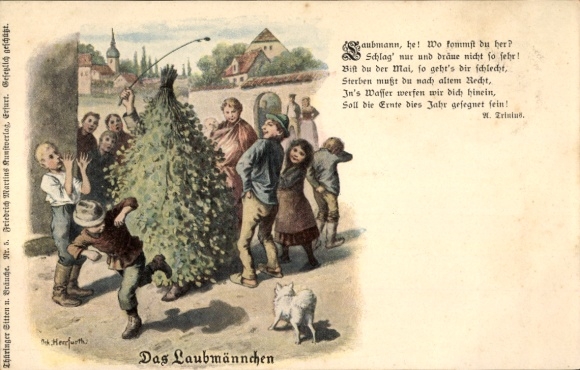 Kunstenaar Ak Thüringer gebruiken en tradities, bladmannetjes