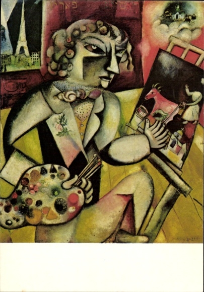 Artist Postcard Chagall, Marc, Self-portrait with seven fingers