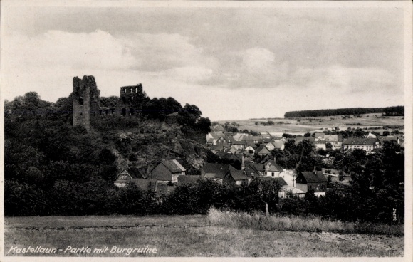 Postcard Kastellaun in the Hunsrück, general view, castle ruin