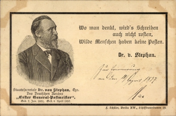 Postcard State Secretary Dr. Heinrich von Stephan, First Postmaster General