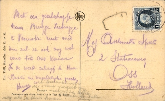 Postcard Bruges Bruges Flanders West Flanders, city seen from the window of the Beffroi