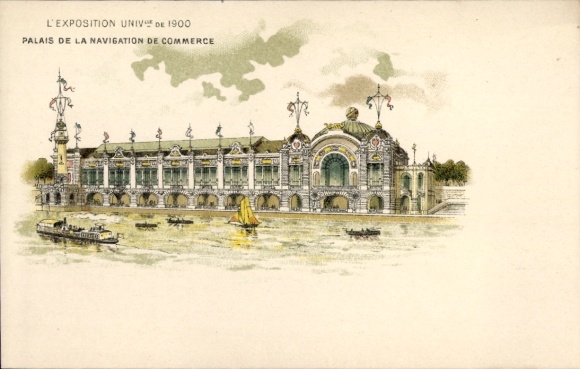 Litho Paris, Weltausstellung 1900, Palais de la Navigation de Commerce
