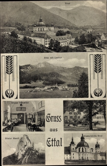 Ak Ettal Oberbayern, Klosterkirche, Gesamtansicht