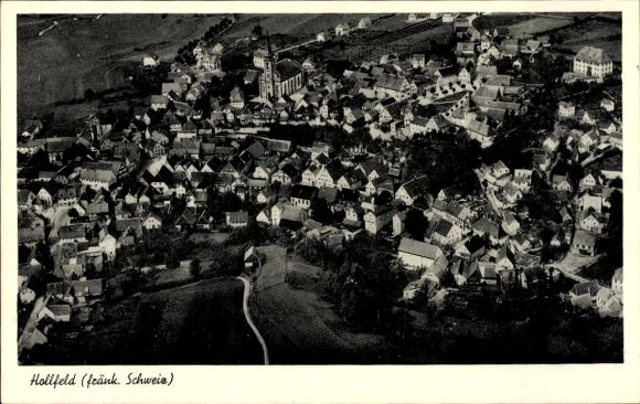 Postcard Hollfeld in Franconian Switzerland, aerial view, village view, older architecture, nature, quiet
