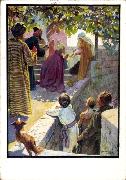 Artist Postcard Lietzmann, Three Orphans from the East, Matthew 2, 9-11