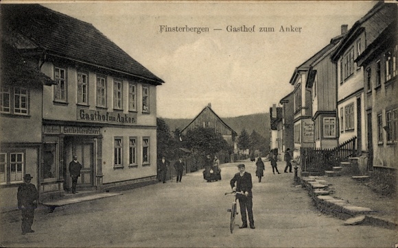 Postcard Finsterbergen Friedrichroda in the Thuringian Forest, Gasthof zum Anker, street scene, architecture,