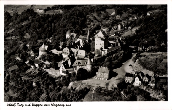 Postcard Burg an der Wupper Solingen, Burg Castle, aerial photograph