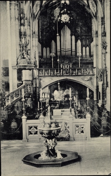Postcard Annaberg Buchholz Erzgebirge, Annenkirche, baptismal font, organ