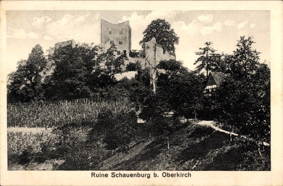 Ak Oberkirch im Renchtal Baden, Ruine Schauenburg, Landschaft, Gebäude, Bäume, Weg