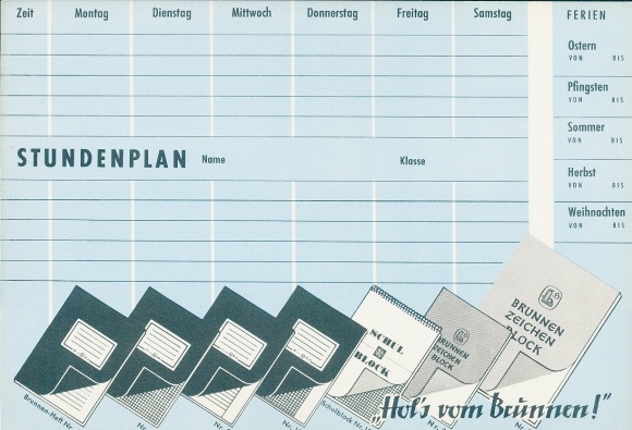 Stundenplan Brunnen Zeichenblock, Schmetterlinge, Tagfalter um 1960