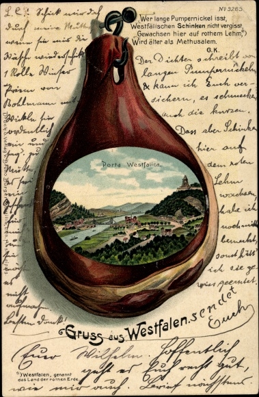 Ham Chromo-Litho Porta Westfalica in North Rhine-Westphalia, view of the place, monument