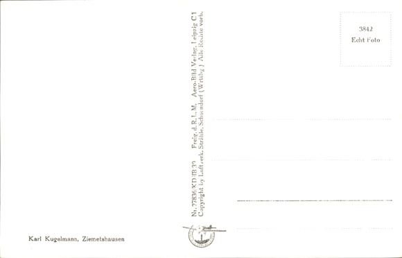 Postcard Ziemetshausen in Swabia, aerial photograph of fields and houses, black and white
