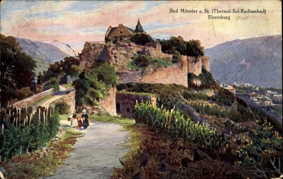 Artist Postcard Bad Münster am Stein, Ebernburg, view of the castle, ruin, WIRO 2062