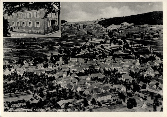 Postcard Bischoffingen Vogtsburg im Kaiserstuhl, aerial photograph, Gasth. zum Engel