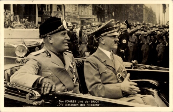 Postcard Führer and Reich Chancellor Adolf Hitler, Benito Mussolini, The Guarantors of Peace, State Meeting
