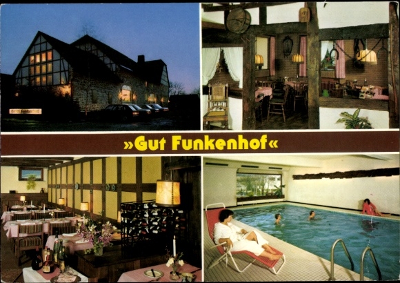Postcard Altenhellefeld Sundern Sauerland, Gut Funkenhof, half-timbered house, swimming pool, guest room