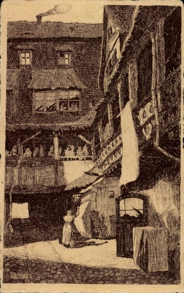 Künstler Ak Heyne, Leipzig in Sachsen, Hof einer alten Gerberei, Gerberstraße 8