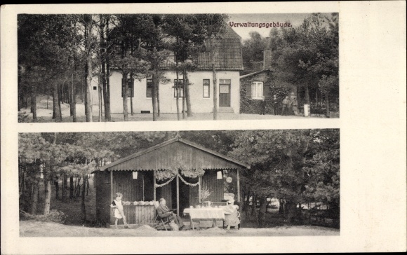 Postcard Streek Sandkrug Hatten in Oldenburg, naturopathic association, forest recreation center, administration building
