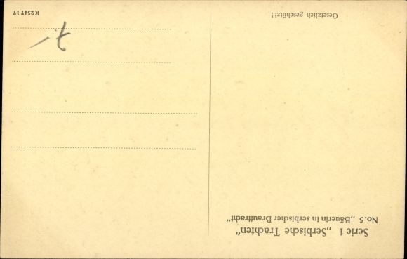 Postcard Serbian costumes, peasant woman in Serbian bridal costume