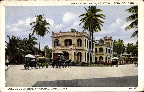 Postcard Panama City Panama, Columbus Avenue, Cristobal canal zone