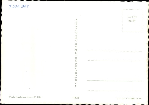 Postcard railway ferry of the Deutsche Reichsbahn, MS Sassnitz