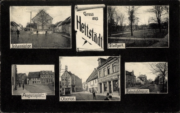 Ak Hettstedt im Südharz, Johannistor, Stadtpark, Obertor, Augustaplatz, Bahnhofstraße