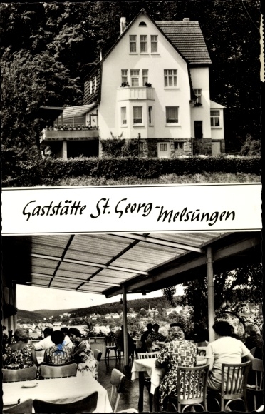 Postcard Melsungen in Hesse, restaurant St. Georg, guests