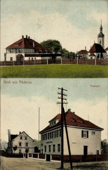 Postcard Röderau Zeithain in Saxony, with two views, greetings from the post office