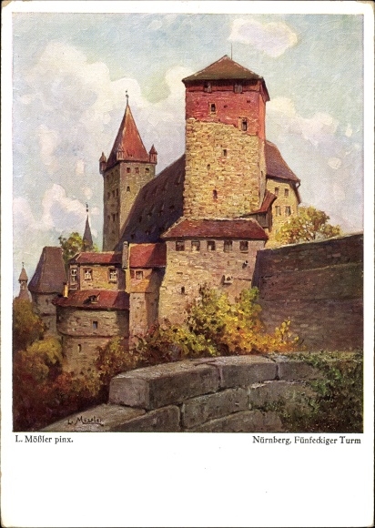 Artist PC Mößler, Ludwig, Nuremberg in Middle Franconia Bavaria, pentagonal tower