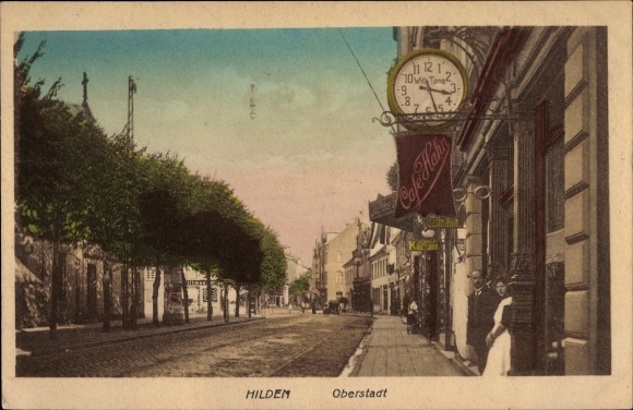 Postcard Hilden North Rhine-Westphalia, Oberstadt, Cafe Hahn, clock
