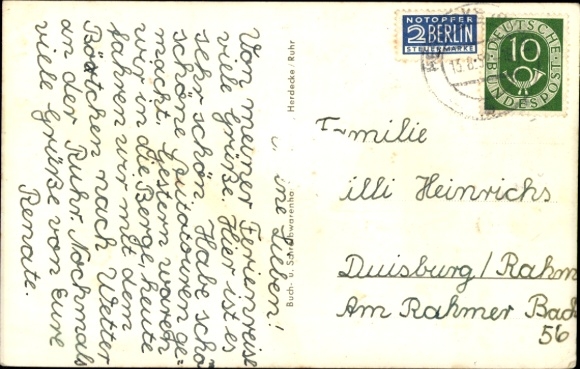 Postcard Herdecke on the Ruhr, city view, half-timbered houses, church, landscape