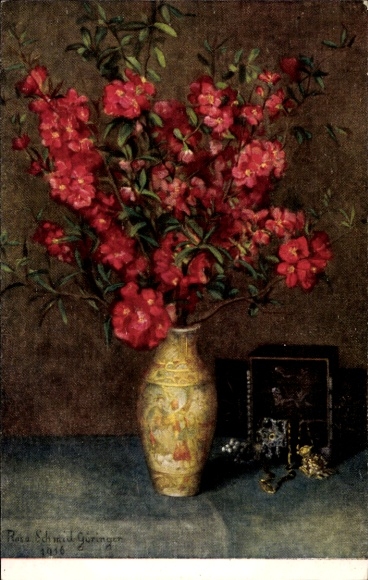 Artist Postcard Schmid, Göringer, R., floral splendor, flower vase