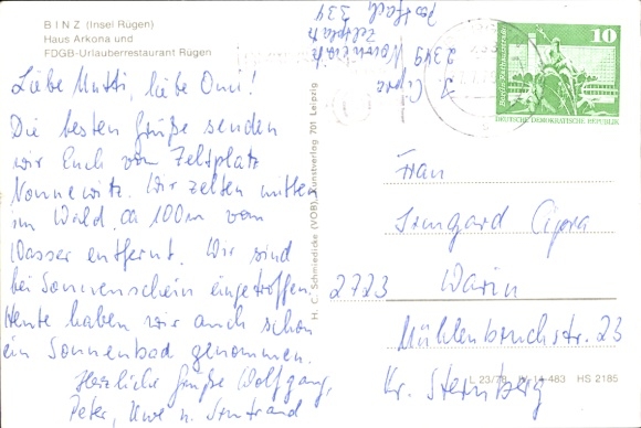 Postcard Seebad Binz on Rügen, Haus Arkona and FDGB holiday restaurant