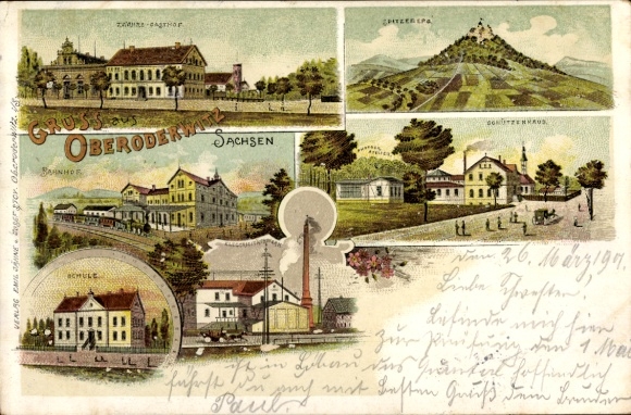 litho Oderwitz, Schützenhaus, school, treinstation, dorp