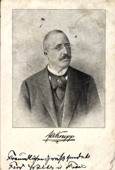 Postcard portrait of a man, Krupp, glasses, suit