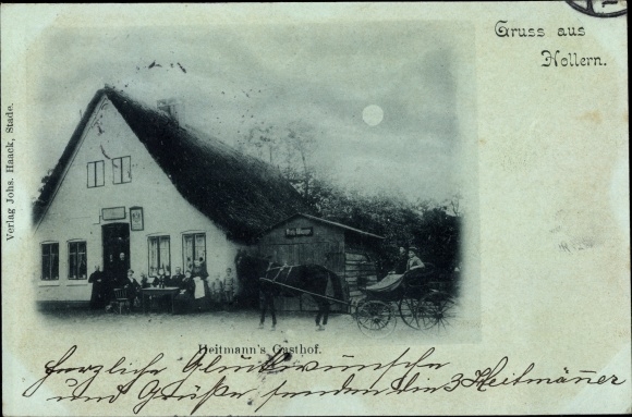 Mondschein Ak Hollern Twielenfleth Niedersachsen, Heitmann's Gasthof  