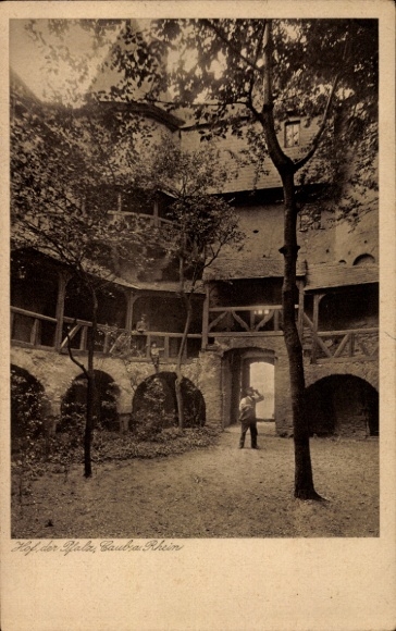 Ak Hof an der Saale Opper-Franken Beieren, Hof der Sala, Bauba Rijn, bomen, persoon op de voorgrond